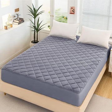 Quilted Fitted  Cover For Double bed Fitted  Protector Anti Sleep Bed Sheet-Grey