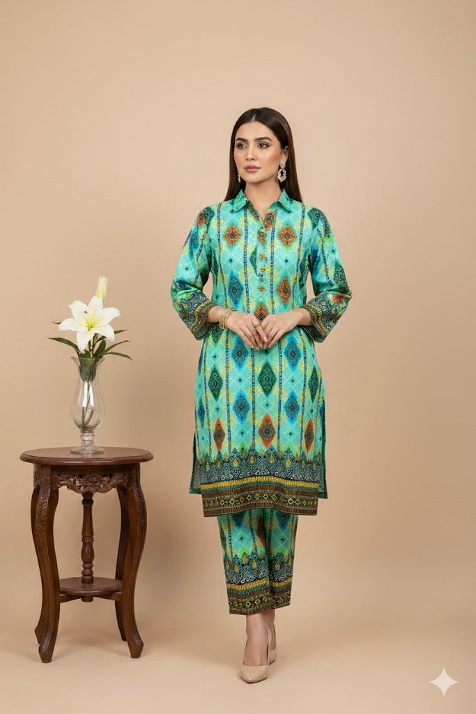 2pc Polo Cotton Unsititched suit -383