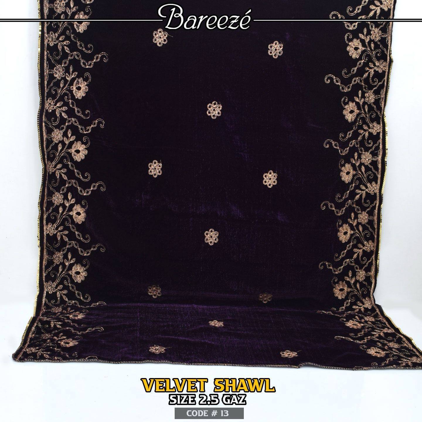 Embroidered Velvet Shwal-S-09
